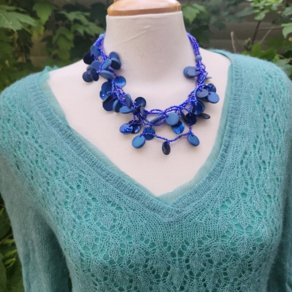 The Earth Collection Beaded Necklace‎ Blue Disc Boho Chic Statement